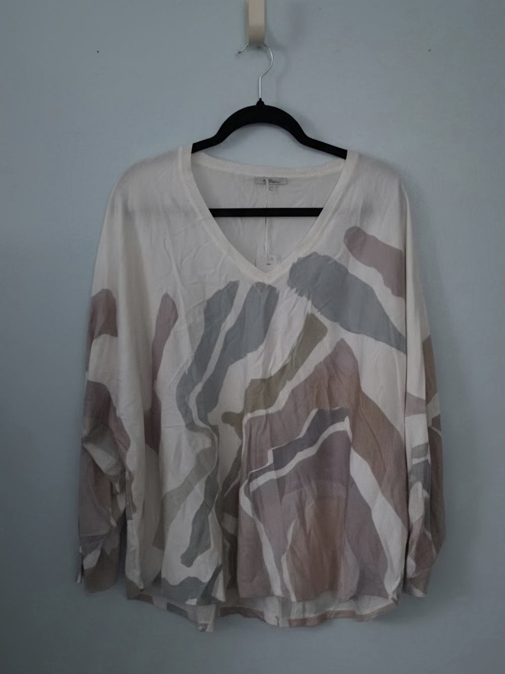 Vila Milano Neutral Abstract V-Neck Tunic
